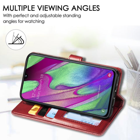 Retro Solid Color Leather Buckle Mobile Phone Protection Leather Case with Photo Frame & Card Slot & Wallet & Bracket Function for Galaxy A40, For Galaxy A40