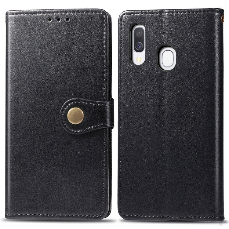 Retro Solid Color Leather Buckle Mobile Phone Protection Leather Case with Photo Frame & Card Slot & Wallet & Bracket Function for Galaxy A40, For Galaxy A40
