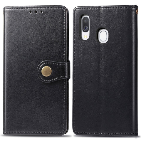 Retro Solid Color Leather Buckle Mobile Phone Protection Leather Case with Photo Frame & Card Slot & Wallet & Bracket Function for Galaxy A40, For Galaxy A40