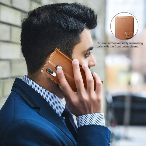 Retro Solid Color Leather Buckle Mobile Phone Protection Leather Case with Photo Frame & Card Slot & Wallet & Bracket Function for Galaxy A40, For Galaxy A40