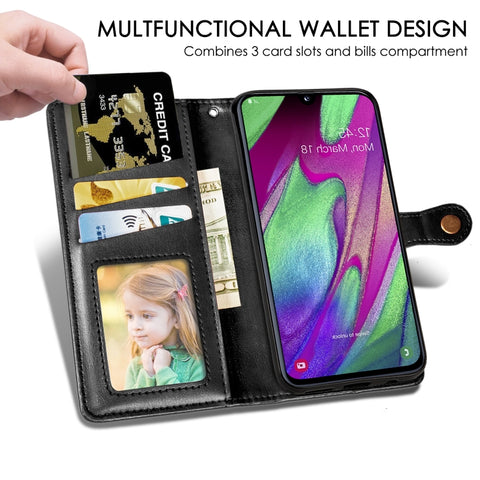 Retro Solid Color Leather Buckle Mobile Phone Protection Leather Case with Photo Frame & Card Slot & Wallet & Bracket Function for Galaxy A40, For Galaxy A40