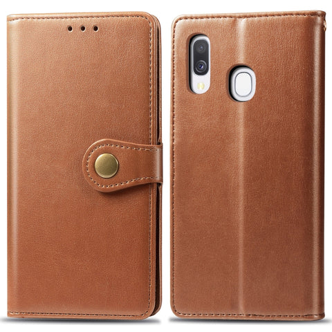 Retro Solid Color Leather Buckle Mobile Phone Protection Leather Case with Photo Frame & Card Slot & Wallet & Bracket Function for Galaxy A40, For Galaxy A40