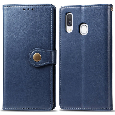 Retro Solid Color Leather Buckle Mobile Phone Protection Leather Case with Photo Frame & Card Slot & Wallet & Bracket Function for Galaxy A40, For Galaxy A40