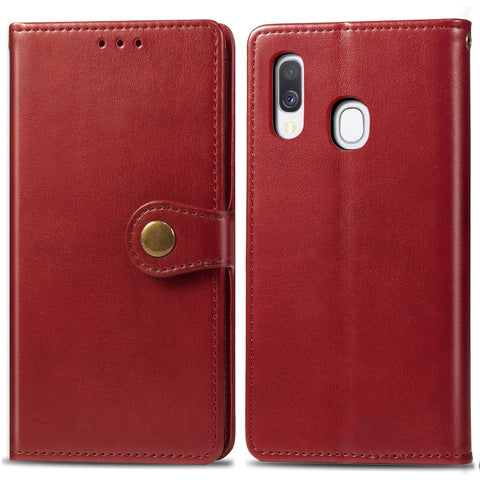 Retro Solid Color Leather Buckle Mobile Phone Protection Leather Case with Photo Frame & Card Slot & Wallet & Bracket Function for Galaxy A40, For Galaxy A40