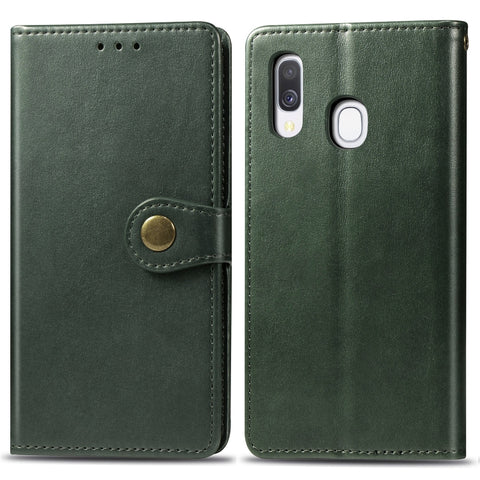 Retro Solid Color Leather Buckle Mobile Phone Protection Leather Case with Photo Frame & Card Slot & Wallet & Bracket Function for Galaxy A40, For Galaxy A40