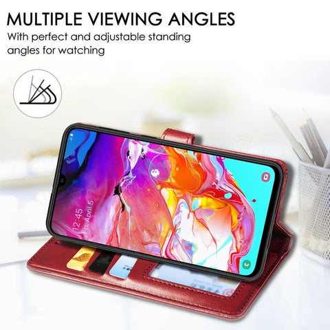 Retro Solid Color Leather Buckle Mobile Phone Protection Leather Case with Photo Frame & Card Slot & Wallet & Bracket Function for Galaxy A70, For Galaxy A70