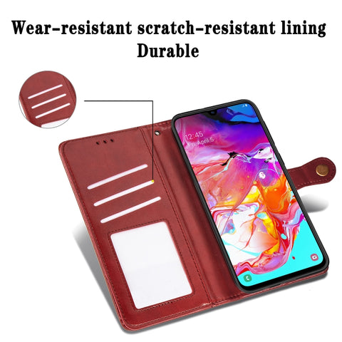 Retro Solid Color Leather Buckle Mobile Phone Protection Leather Case with Photo Frame & Card Slot & Wallet & Bracket Function for Galaxy A70, For Galaxy A70