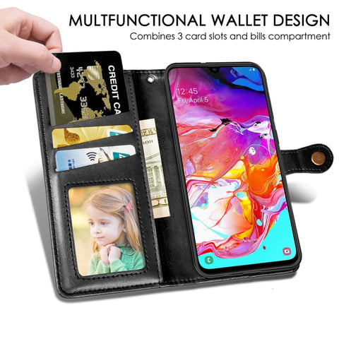 Retro Solid Color Leather Buckle Mobile Phone Protection Leather Case with Photo Frame & Card Slot & Wallet & Bracket Function for Galaxy A70, For Galaxy A70