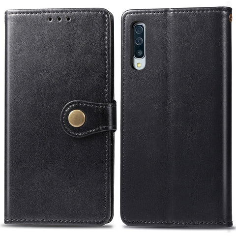 Retro Solid Color Leather Buckle Mobile Phone Protection Leather Case with Photo Frame & Card Slot & Wallet & Bracket Function for Galaxy A70, For Galaxy A70