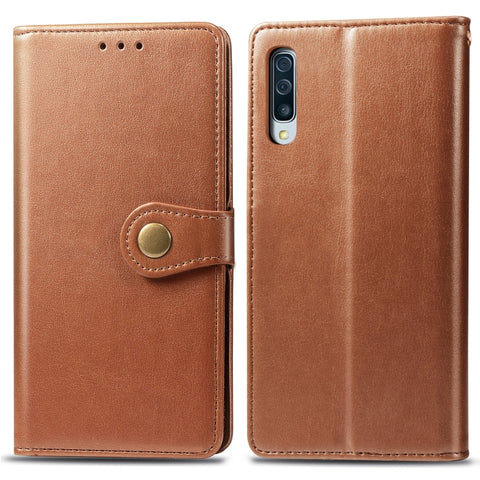 Retro Solid Color Leather Buckle Mobile Phone Protection Leather Case with Photo Frame & Card Slot & Wallet & Bracket Function for Galaxy A70, For Galaxy A70