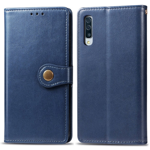 Retro Solid Color Leather Buckle Mobile Phone Protection Leather Case with Photo Frame & Card Slot & Wallet & Bracket Function for Galaxy A70, For Galaxy A70