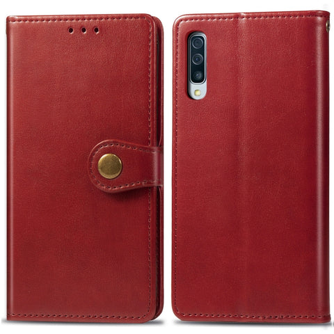 Retro Solid Color Leather Buckle Mobile Phone Protection Leather Case with Photo Frame & Card Slot & Wallet & Bracket Function for Galaxy A70, For Galaxy A70