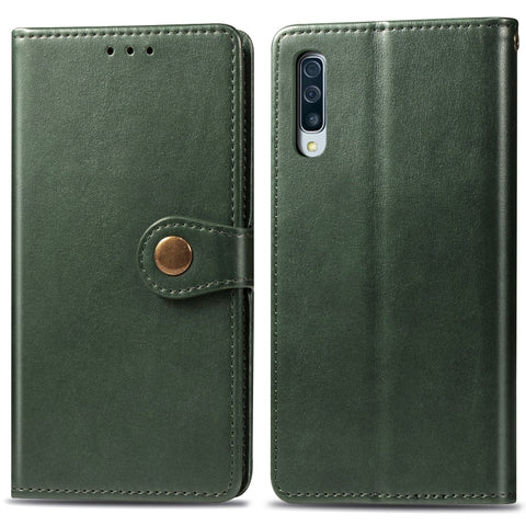 Retro Solid Color Leather Buckle Mobile Phone Protection Leather Case with Photo Frame & Card Slot & Wallet & Bracket Function for Galaxy A70, For Galaxy A70