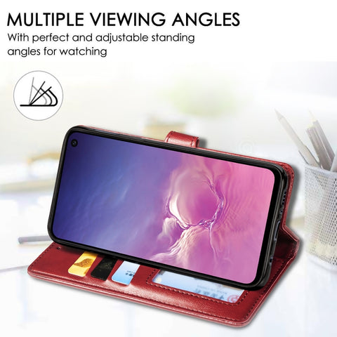 Retro Solid Color Leather Buckle Mobile Phone Protection Leather Case with Photo Frame & Card Slot & Wallet & Bracket Function for Galaxy S10e, For Galaxy S10e