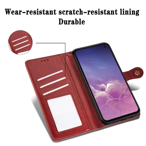 Retro Solid Color Leather Buckle Mobile Phone Protection Leather Case with Photo Frame & Card Slot & Wallet & Bracket Function for Galaxy S10e, For Galaxy S10e