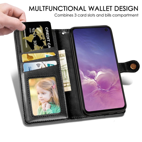Retro Solid Color Leather Buckle Mobile Phone Protection Leather Case with Photo Frame & Card Slot & Wallet & Bracket Function for Galaxy S10e, For Galaxy S10e