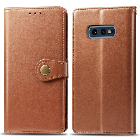 Retro Solid Color Leather Buckle Mobile Phone Protection Leather Case with Photo Frame & Card Slot & Wallet & Bracket Function for Galaxy S10e, For Galaxy S10e