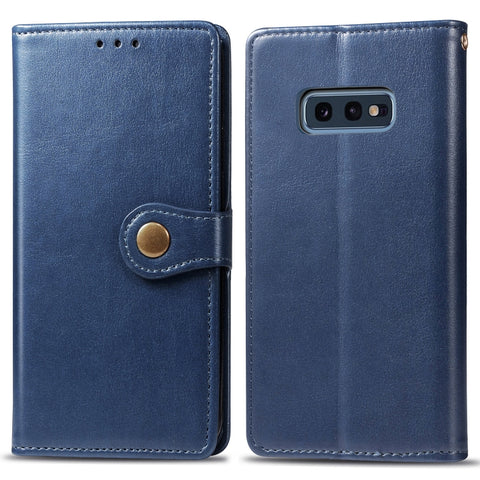Retro Solid Color Leather Buckle Mobile Phone Protection Leather Case with Photo Frame & Card Slot & Wallet & Bracket Function for Galaxy S10e, For Galaxy S10e