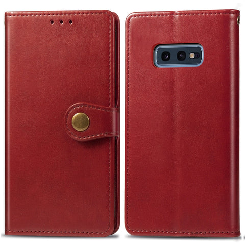 Retro Solid Color Leather Buckle Mobile Phone Protection Leather Case with Photo Frame & Card Slot & Wallet & Bracket Function for Galaxy S10e, For Galaxy S10e