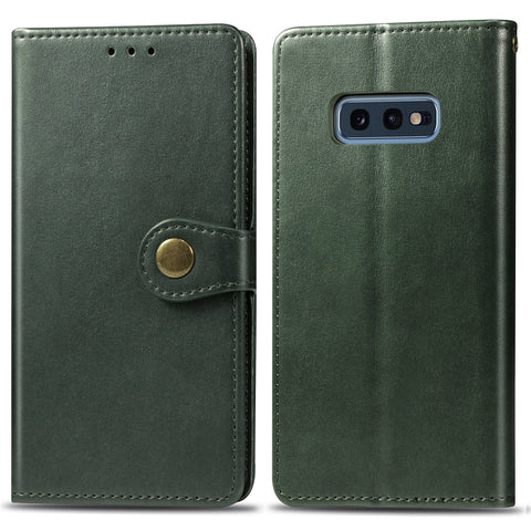 Retro Solid Color Leather Buckle Mobile Phone Protection Leather Case with Photo Frame & Card Slot & Wallet & Bracket Function for Galaxy S10e, For Galaxy S10e