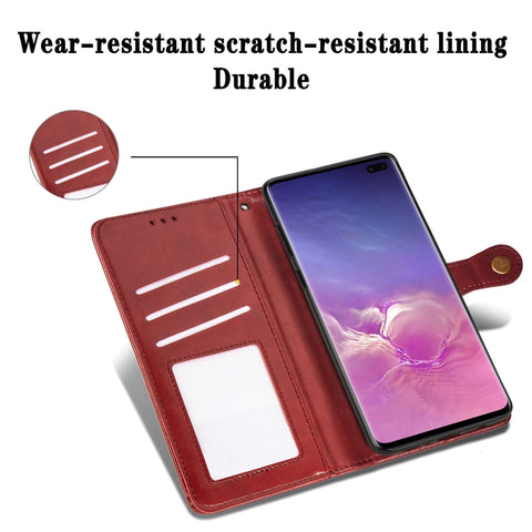 Retro Solid Color Leather Buckle Mobile Phone Protection Leather Case with Photo Frame & Card Slot & Wallet & Bracket Function for Galaxy S10 Plus, For Galaxy S10+