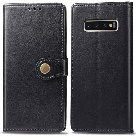 Retro Solid Color Leather Buckle Mobile Phone Protection Leather Case with Photo Frame & Card Slot & Wallet & Bracket Function for Galaxy S10 Plus, For Galaxy S10+