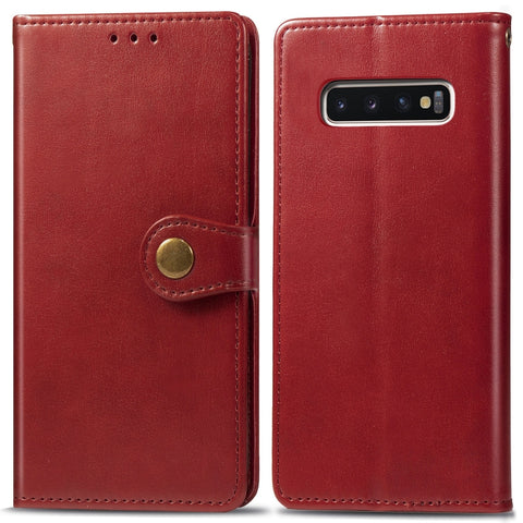 Retro Solid Color Leather Buckle Mobile Phone Protection Leather Case with Photo Frame & Card Slot & Wallet & Bracket Function for Galaxy S10 Plus, For Galaxy S10+