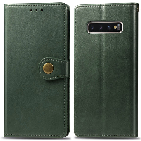Retro Solid Color Leather Buckle Mobile Phone Protection Leather Case with Photo Frame & Card Slot & Wallet & Bracket Function for Galaxy S10 Plus, For Galaxy S10+