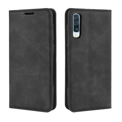 Retro-skin Business Magnetic Suction Leather Case with Purse-Bracket-Chuck For Galaxy A50, For Galaxy A50