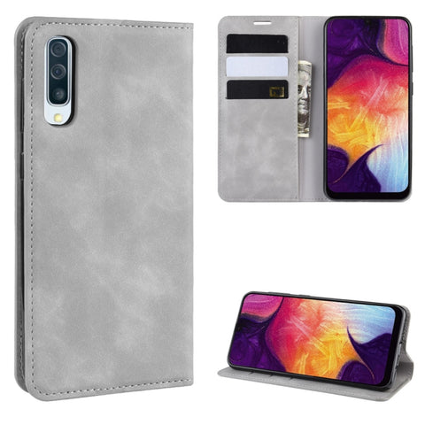 Retro-skin Business Magnetic Suction Leather Case with Purse-Bracket-Chuck For Galaxy A50, For Galaxy A50