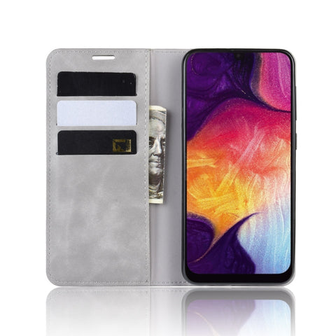Retro-skin Business Magnetic Suction Leather Case with Purse-Bracket-Chuck For Galaxy A50, For Galaxy A50