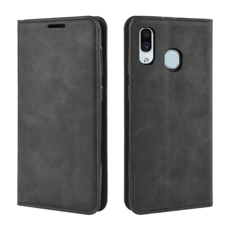 Retro-skin Business Magnetic Suction Leather Case with Purse-Bracket-Chuck For Galaxy A30, For Galaxy A30