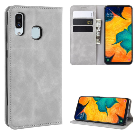 Retro-skin Business Magnetic Suction Leather Case with Purse-Bracket-Chuck For Galaxy A30, For Galaxy A30