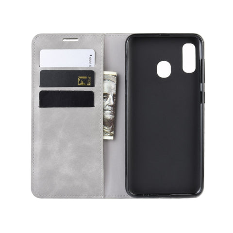 Retro-skin Business Magnetic Suction Leather Case with Purse-Bracket-Chuck For Galaxy A30, For Galaxy A30