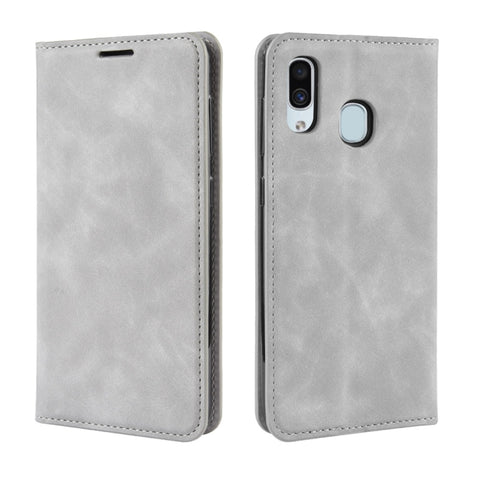 Retro-skin Business Magnetic Suction Leather Case with Purse-Bracket-Chuck For Galaxy A30, For Galaxy A30