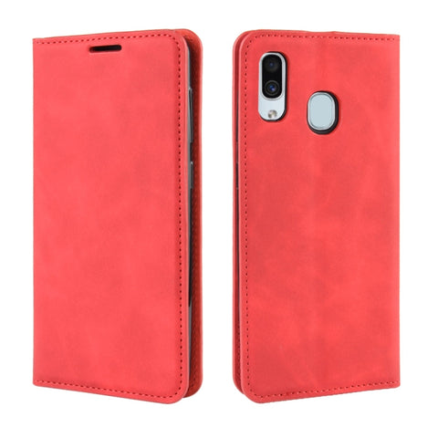Retro-skin Business Magnetic Suction Leather Case with Purse-Bracket-Chuck For Galaxy A30, For Galaxy A30