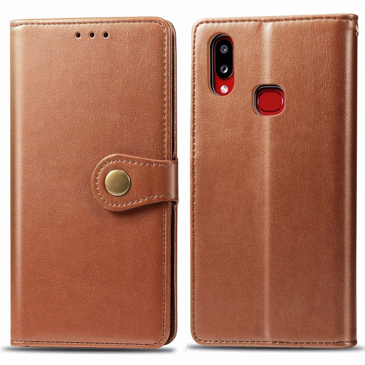 For Galaxy A10S Retro Solid Color Leather Buckle Phone Case with Lanyard & Photo Frame & Card Slot & Wallet & Stand Function, For Galaxy A10S