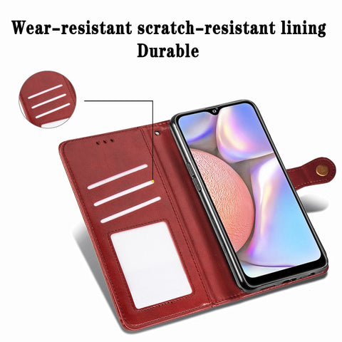 For Galaxy A10S Retro Solid Color Leather Buckle Phone Case with Lanyard & Photo Frame & Card Slot & Wallet & Stand Function, For Galaxy A10S