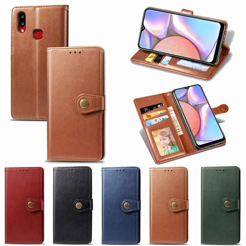 For Galaxy A10S Retro Solid Color Leather Buckle Phone Case with Lanyard & Photo Frame & Card Slot & Wallet & Stand Function, For Galaxy A10S
