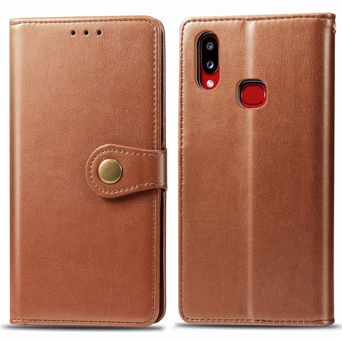 For Galaxy A10S Retro Solid Color Leather Buckle Phone Case with Lanyard & Photo Frame & Card Slot & Wallet & Stand Function, For Galaxy A10S