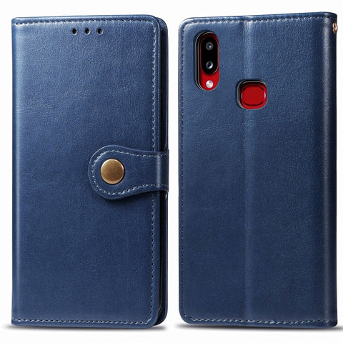 For Galaxy A10S Retro Solid Color Leather Buckle Phone Case with Lanyard & Photo Frame & Card Slot & Wallet & Stand Function, For Galaxy A10S