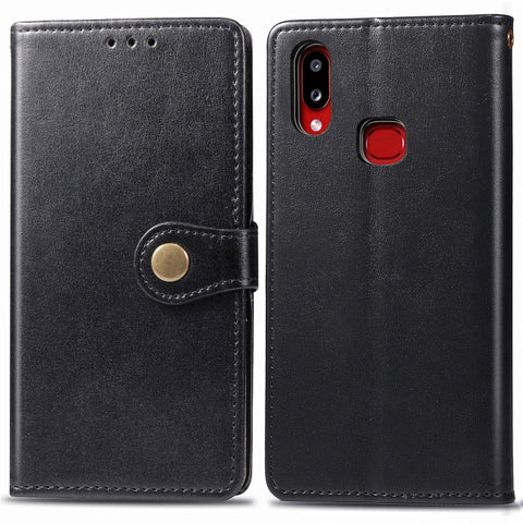 For Galaxy A10S Retro Solid Color Leather Buckle Phone Case with Lanyard & Photo Frame & Card Slot & Wallet & Stand Function, For Galaxy A10S