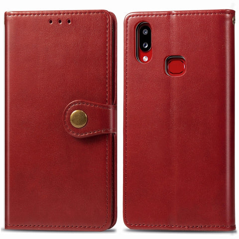 For Galaxy A10S Retro Solid Color Leather Buckle Phone Case with Lanyard & Photo Frame & Card Slot & Wallet & Stand Function, For Galaxy A10S