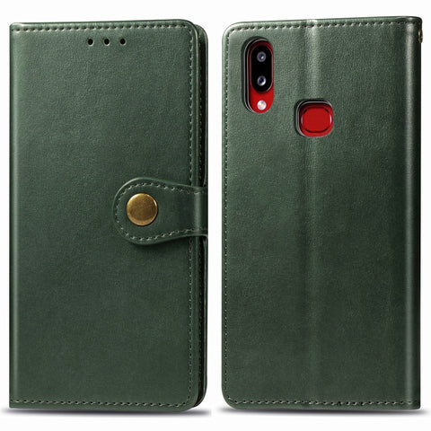 For Galaxy A10S Retro Solid Color Leather Buckle Phone Case with Lanyard & Photo Frame & Card Slot & Wallet & Stand Function, For Galaxy A10S
