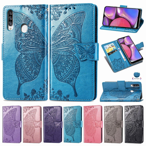 For Galaxy A20S  Butterfly Love Flower Embossed Horizontal Flip Leather Case with Bracket / Card Slot / Wallet / Lanyard, For Galaxy A20S