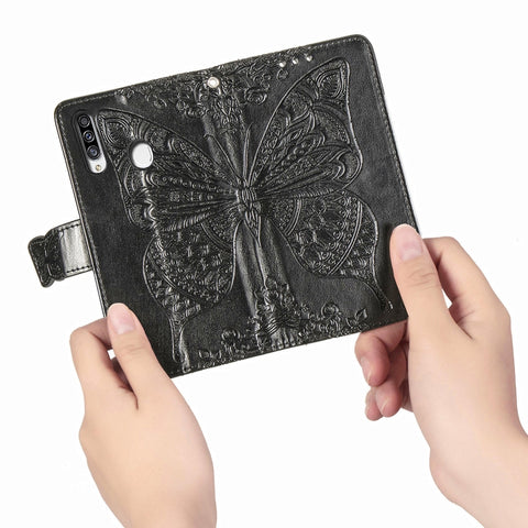 For Galaxy A20S  Butterfly Love Flower Embossed Horizontal Flip Leather Case with Bracket / Card Slot / Wallet / Lanyard, For Galaxy A20S