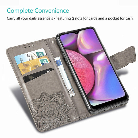 For Galaxy A20S  Butterfly Love Flower Embossed Horizontal Flip Leather Case with Bracket / Card Slot / Wallet / Lanyard, For Galaxy A20S