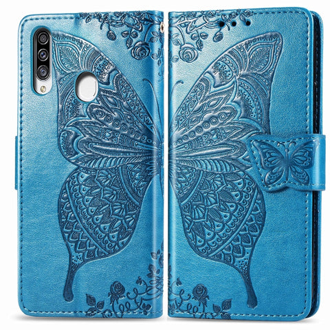 For Galaxy A20S  Butterfly Love Flower Embossed Horizontal Flip Leather Case with Bracket / Card Slot / Wallet / Lanyard, For Galaxy A20S