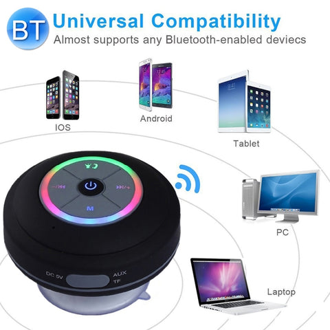 BTS-08 Wireless Bluetooth Speaker Waterproof Led FM Radio Subwoofer Bluetooth Column TF Card Suction Cup Mini Shower Speaker