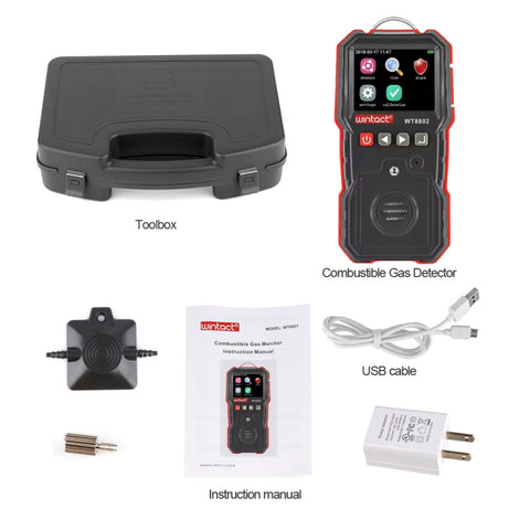 WINTACT WT8802 Hydrogen Sulfide Monitor Professional Rechargeable Gas Sensor High Sensitive Digital Sound-light Vibration Alarm H2S Detector